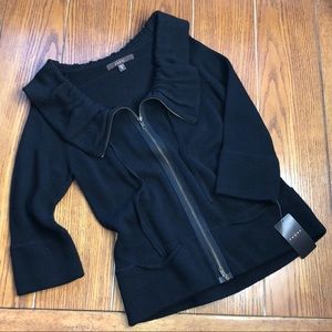 Fever Zip 3/4 Sleeve Zip Cowl Neck Sweater